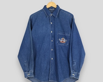 Vintage 90s Looney Tunes Warner Bros Studio Denim Shirt Medium Warner Bros Tasmania Jeans Oxfords Tunes Squad Embroidered Button Down Size M