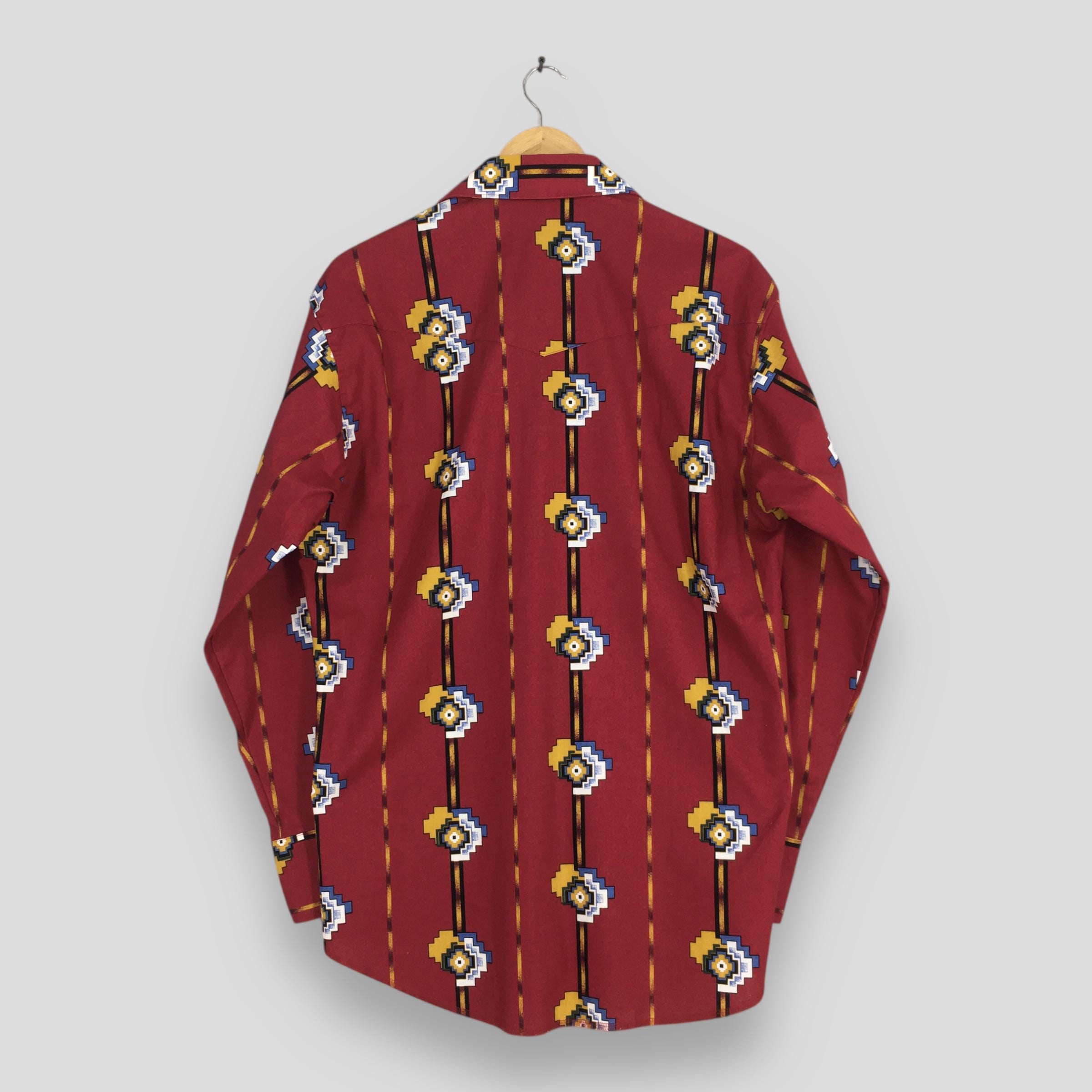 Vintage 80s Wrangler Aztec Navajo Western Red Shirt Medium