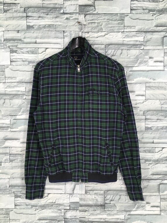 Checkered Green Harrington Coat Zipper 