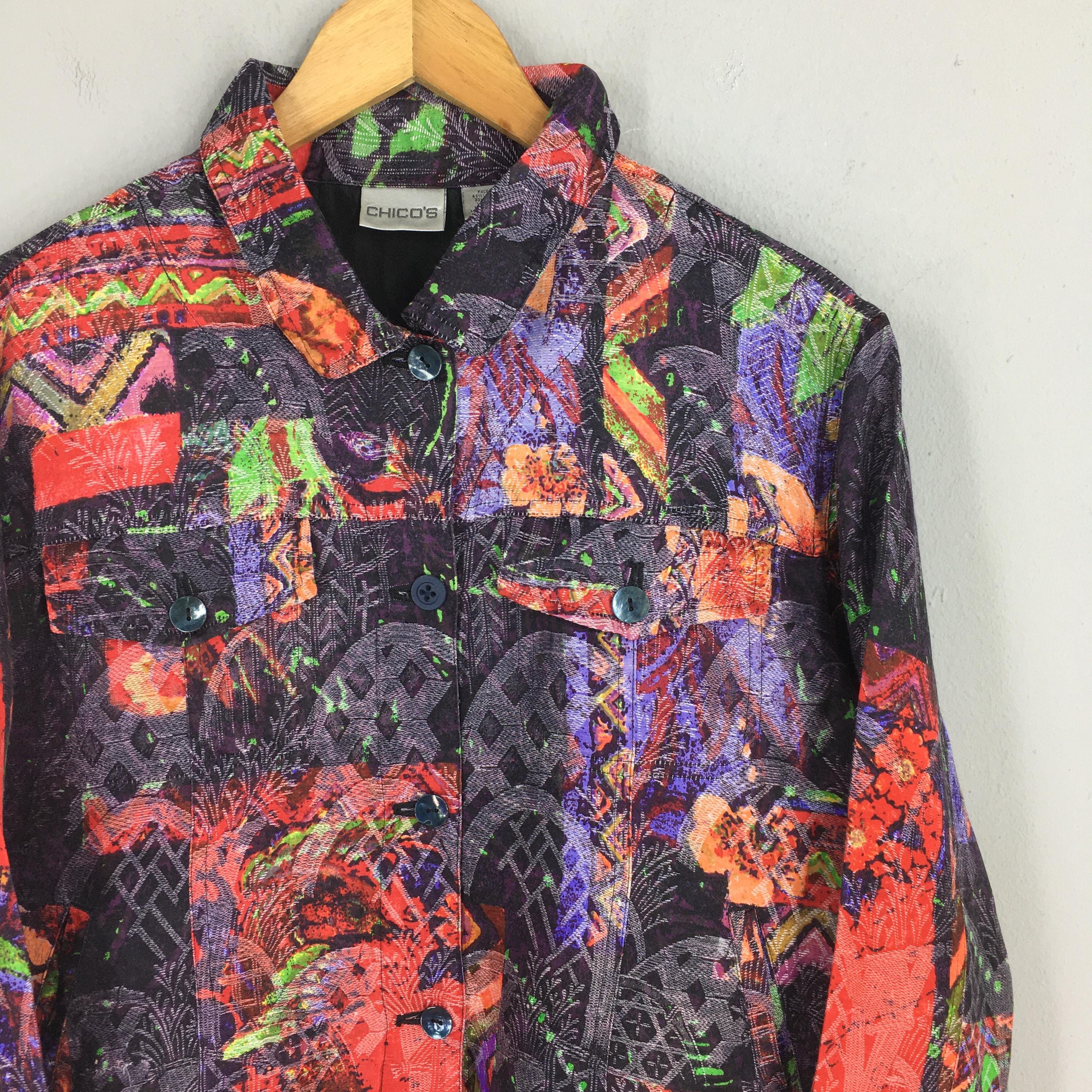 Vintage 90s Baroque Abstract Psychedelic Multicolor Jacket Small