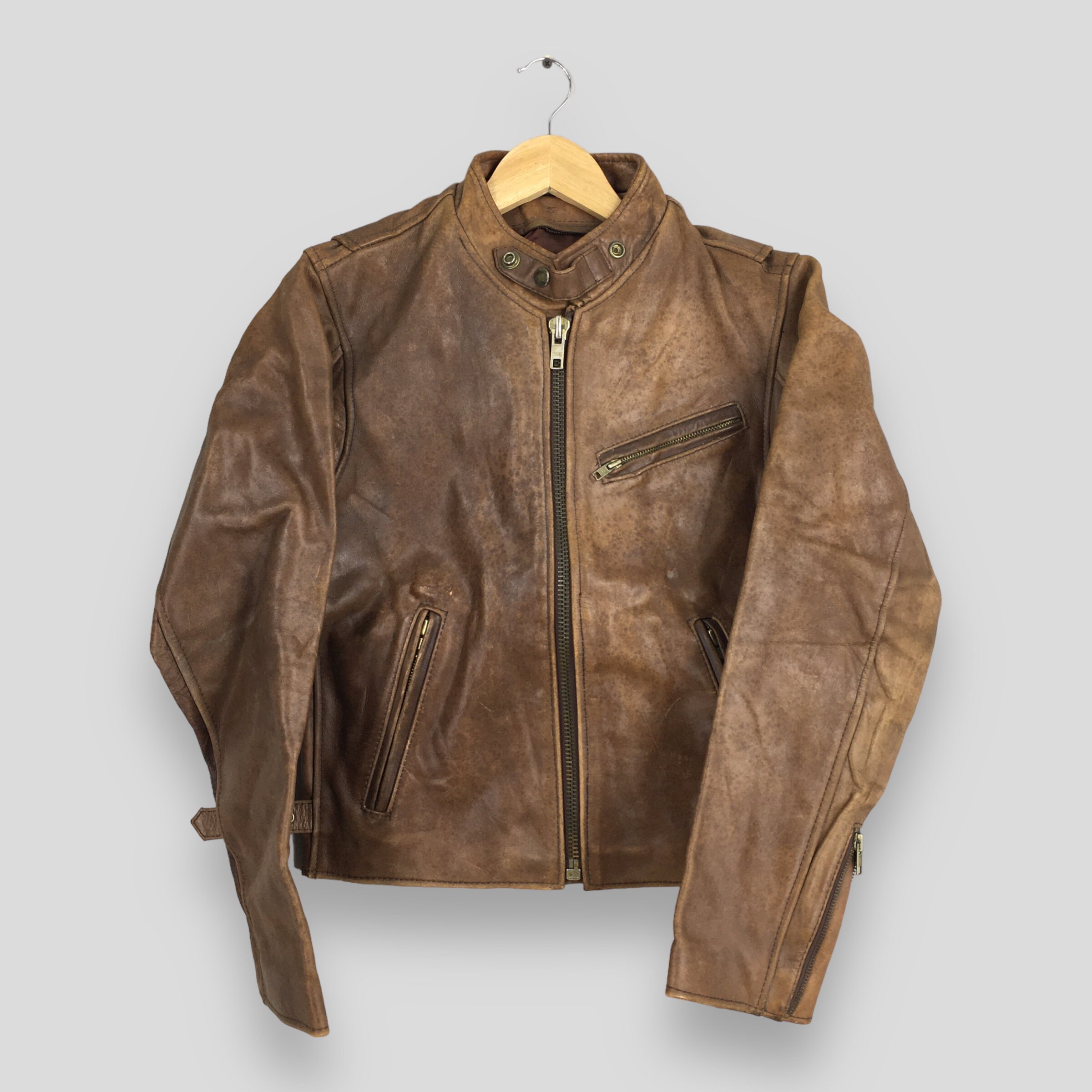 Vintage 70's Blue Cross Steerhide Leather Jacket Small Vtg
