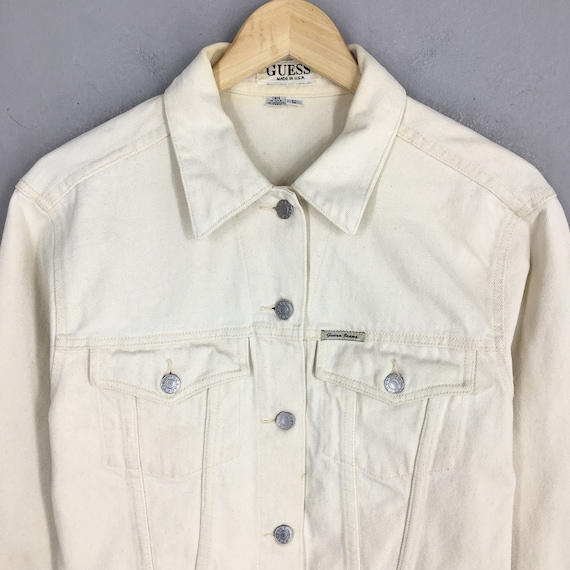 Vintage 90 s Guess Jeans Trucker White Denim Jacket Small Guess Usa Distressed Denim Guess Jeans New York Concert Jacket Women s Size S Etsy Canada