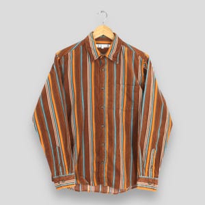 Vintage 90&#39;s Candy Fantasy Multicolor Stripes Corduroy Flannel Shirt Large Western Striped Oxfords Casual Wear Style Button Up Shirt Size L