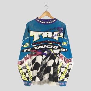 Vintage 90s Taichi Racing Force Multicolor Jersey Large TRF Racing Motocross Gear Shirt Extreme Sports Supercross AMA Kit Longsleeve Tees L