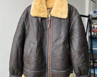 Vintage 1980's Type B-3 R Sherman Brown Leather Bomber Jacket