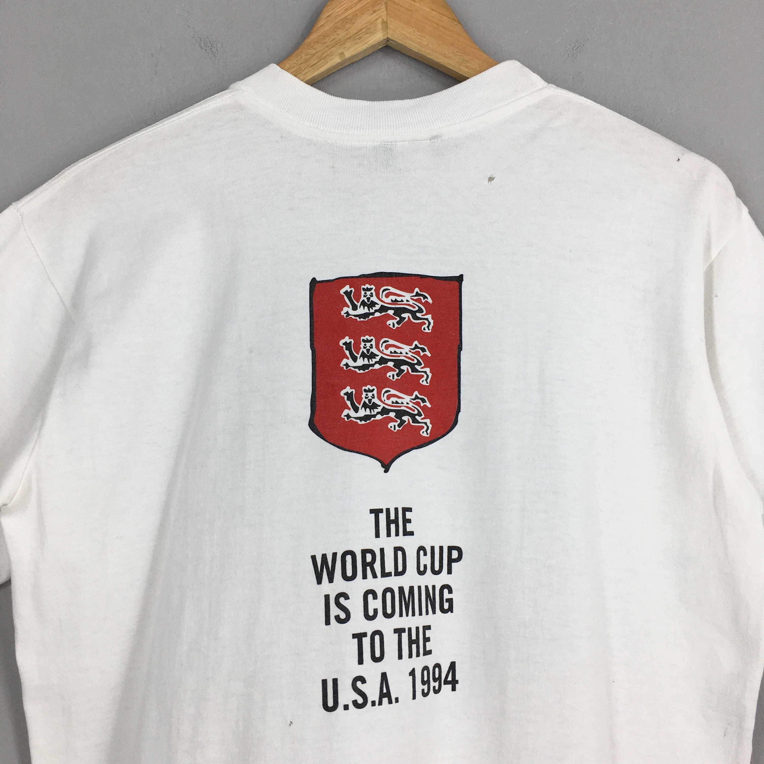 Vintage England World Cup Usa 1994 Football White T Shirt 90
