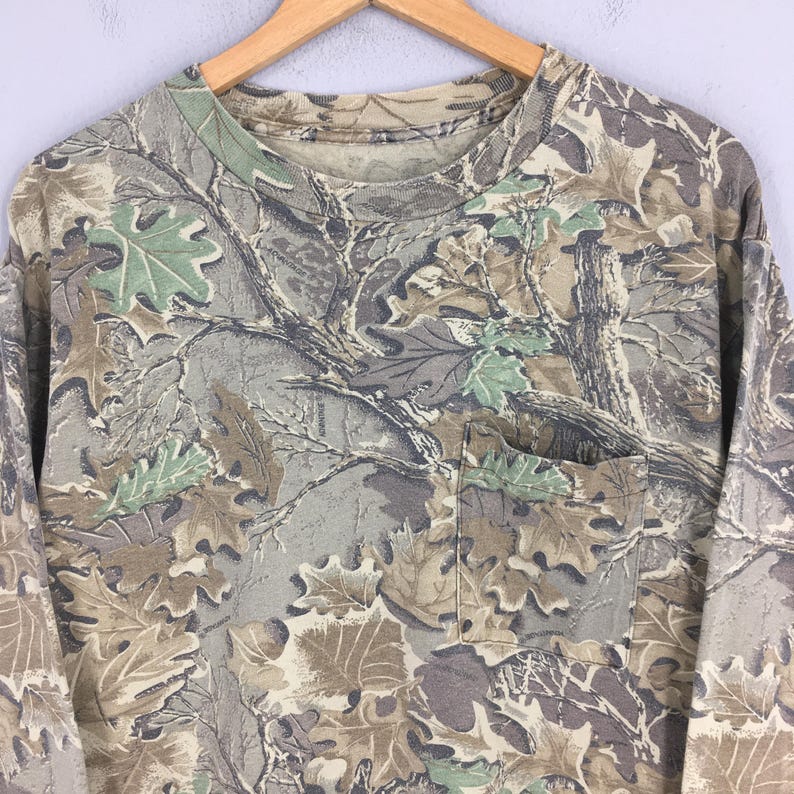 Vintage 90s Real Tree Camo Longsleeve Tshirt Large Camouflage Military Style Hunting Woodland Outdoor Mossy Oak Jungle Tee Oversized Size L image 2