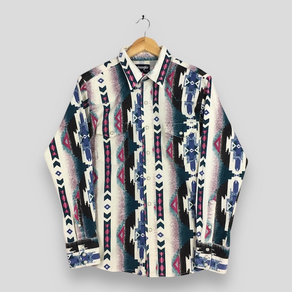 Vintage 80s Wrangler Aztec Navajo Brushpopper Shirt Small Wrangler
