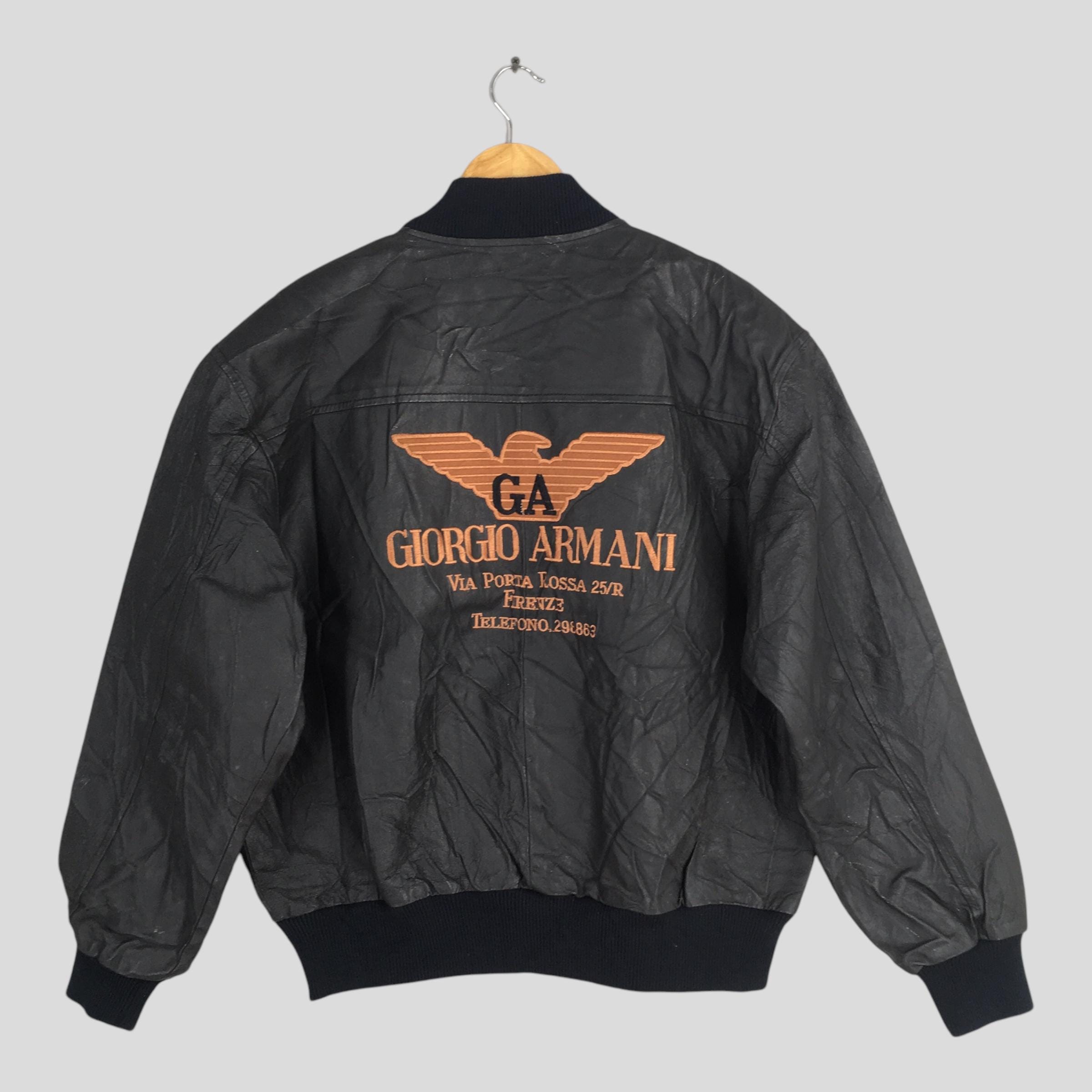 美品1990s giorgio armani leather ma1ジャケット Vintage 1990's GA Giorgio Armani Jeans Leather Black Jacket