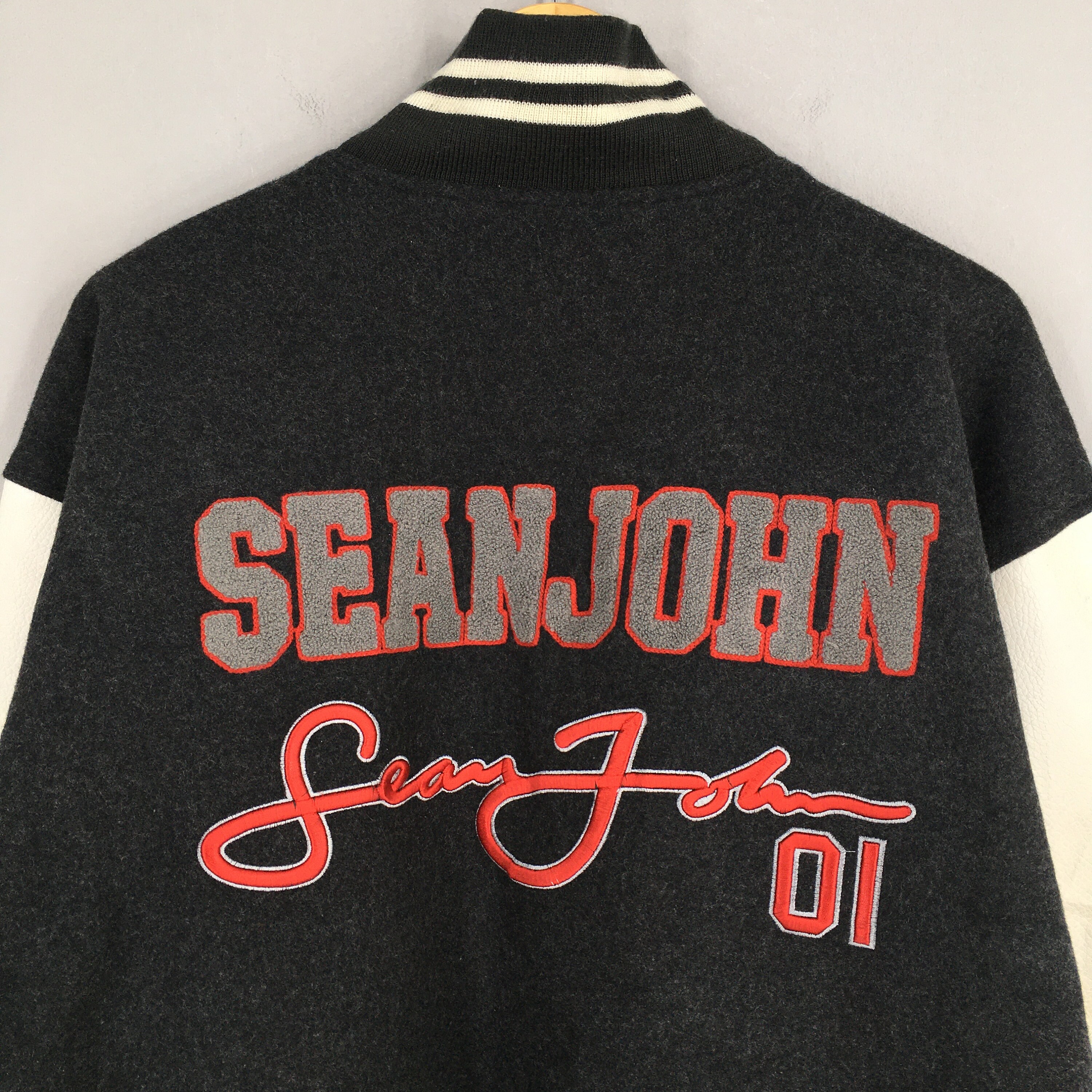Vintage 90s Sean John Wool Varsity Leather Jacket Xlarge