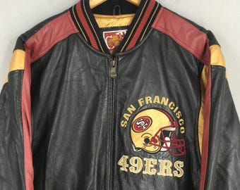 Vintage 90s San Francisco 49ERS Red Black Bomber Leather Jacket
