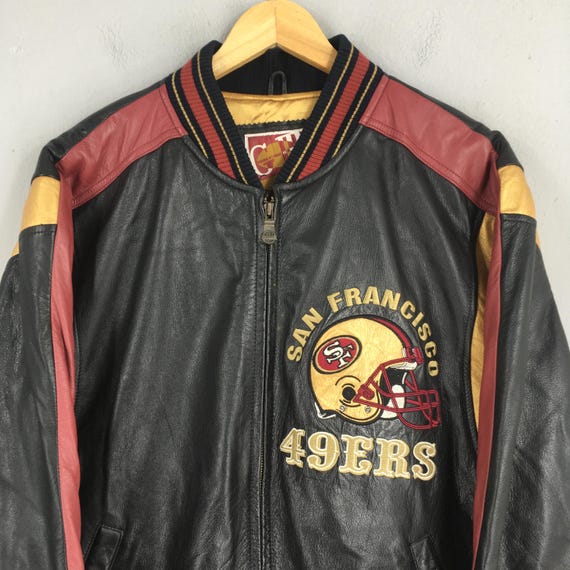 Vintage 90s San Francisco 49ERS Red Black Bomber Leather Jacket