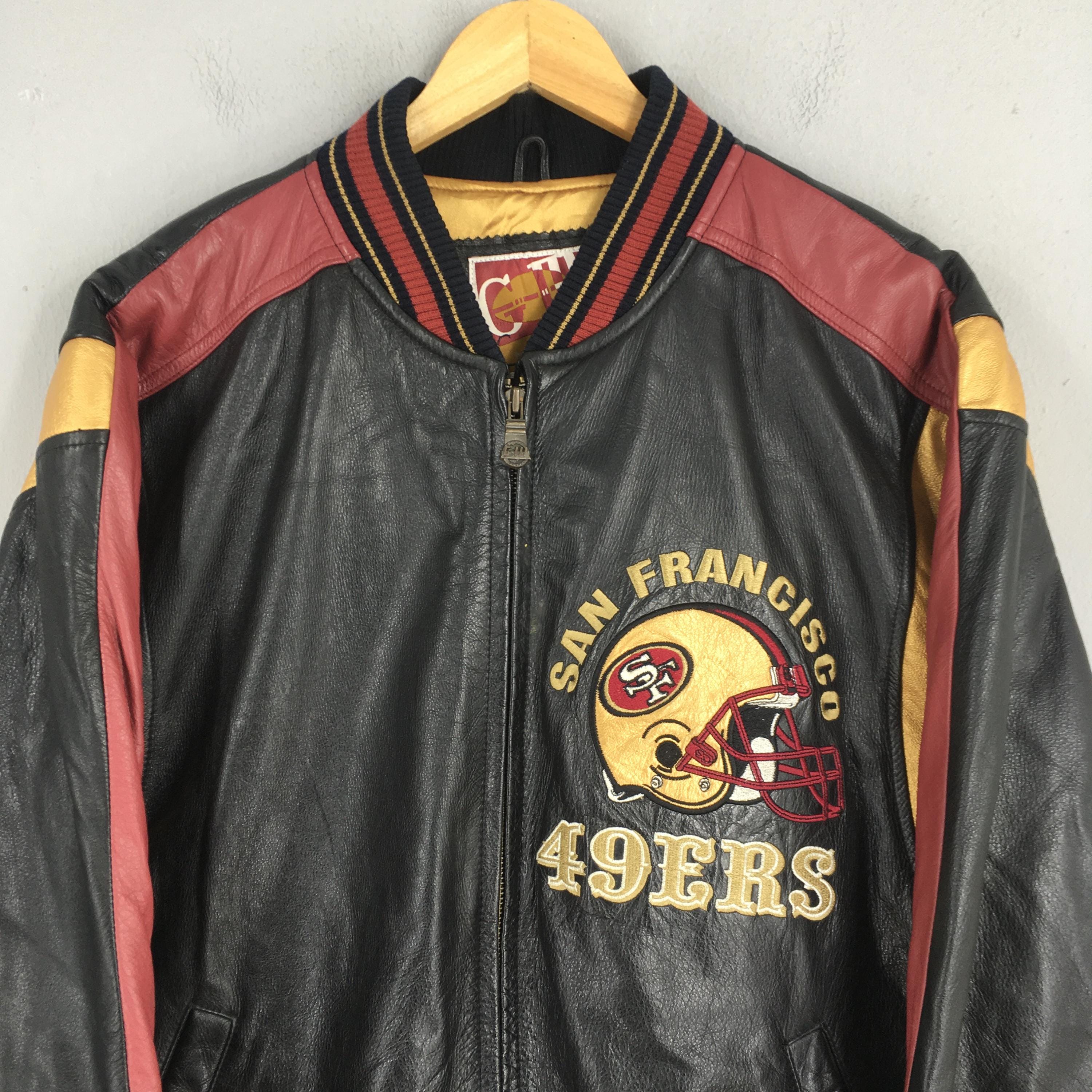 Vintage 90s San Francisco 49ERS Red Black Bomber Leather Jacket