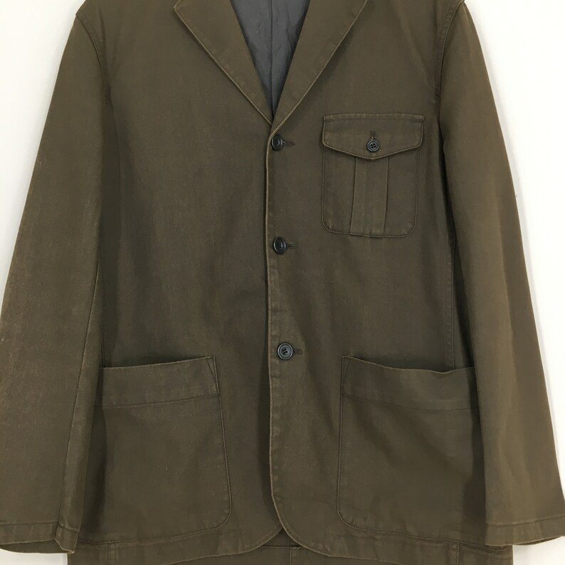 Vintage Comme Ca Commune Japan Coat Jacket Large 1990/'s Mens Work Olive Green Casual Blazer Buttons Jacket Size L