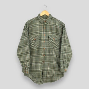 Vintage 1980s Plaid Checkered Green Flannel Shirt Large Plaid Tartan Checked Indie Boho Grunge Flannel Casual Style Button Down Shirt Size L