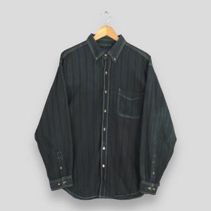 Vintage Basics Editions Multicolor Stripes Flannel Shirt Large Casual Wear Style Blue Green Stripes Oxfords Retro Flannel Button Up Size L