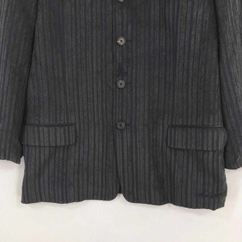Vintage Ys For Men Yohji Yamamoto Coat Jacket Medium Yohji Japan Black Striped Textured Button Jacket Yohji Yamamoto Minimalist Blazer M image 3