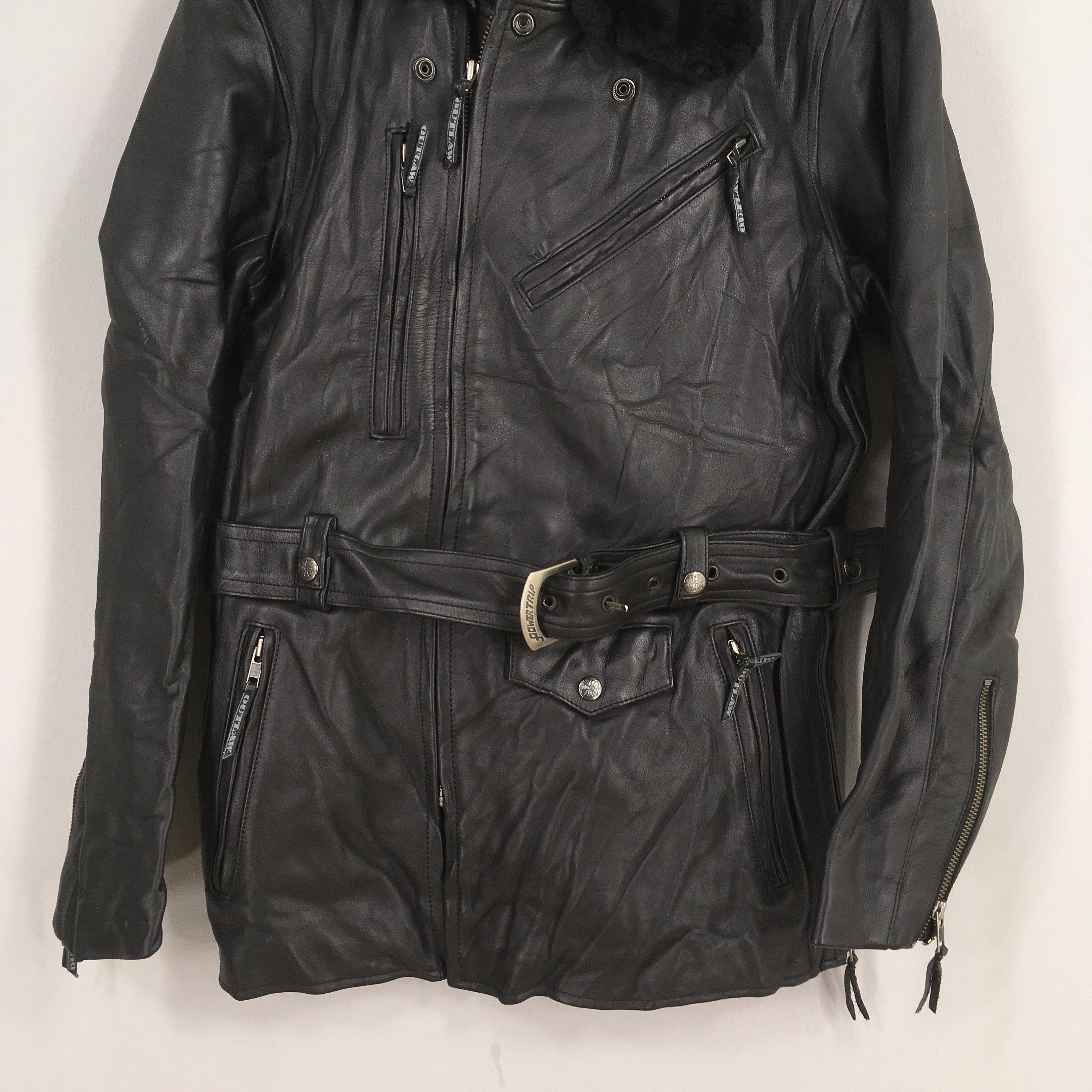 Vintage Corin Outlaw Japan Faux Fur Collar Punk Leather Jacket 