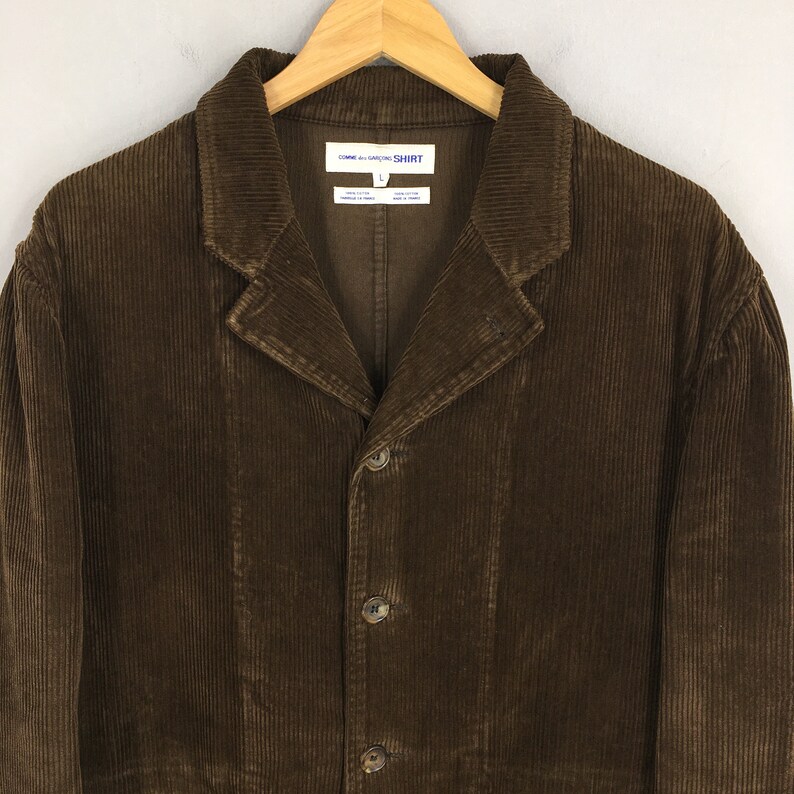Comme Des Garcons Homme Chaqueta de pana marrón grande Vintage Comme Des Garcons Camisa Diseñador japonés Rei Kawakubo Botón Chaqueta larga Tamaño L imagen 2