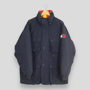 Vintage Tommy Hilfiger Bomber Jacket Large Tommy Jeans Cold Weather Snow Puffer Tommy Hilfiger Goose Down Blue Winter Gear Hoodie Parka L