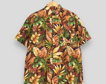 Vintage Aloha Floral Overprint Shirt Medium Hawaiian Tropisch Floral Tropisch Männer Sommer Shirt Insel Surf Bademode Baumwolle Button Up Größe M