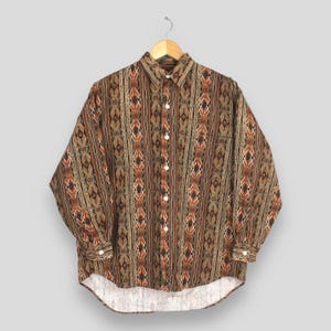 Vintage Baffy Shirt mit Azteken Muster Abstraktes Tribal Muster 1980s Hemd Gr. 1980s Frankreich