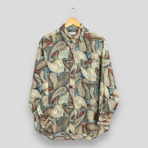 Vintage Paisley Floral Casual Silk Shirt Small Psychedelic Abstract Flower Paisley Pop Art Button Down  Floral Novelty Printed Oxford Size S