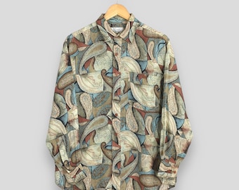 Vintage Paisley Floral Casual Silk Shirt Small Psychedelic Abstract Flower Paisley Pop Art Button Down  Floral Novelty Printed Oxford Size S