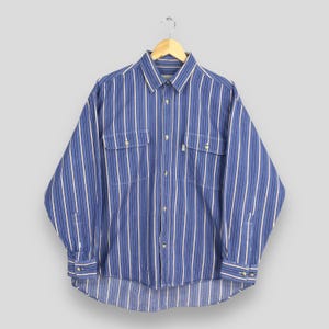 Vintage 90s Vertical Stripes Flannel Blue Shirt Medium 1980s Style Rustic Western Striped Oxfords Retro Flannel Button Up Indie Boho Size M
