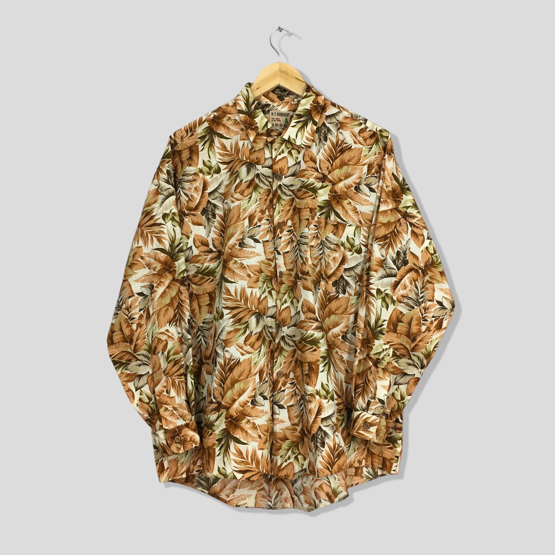 Camisa hawaiana vintage con estampado tropical, estilo Aloha, con