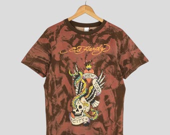 Vintage Y2K Don Ed Hardy By Christian Audigier Tattoo Tie Dye Red T shirt Medium Ed Hardy NYC Eagle Snake Skull Shirt Ed Hardy Artwork Tee M