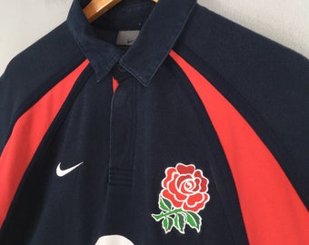Vintage Y2K Nike O2 England Rugby Jersey Black Polo Rugby Shirt