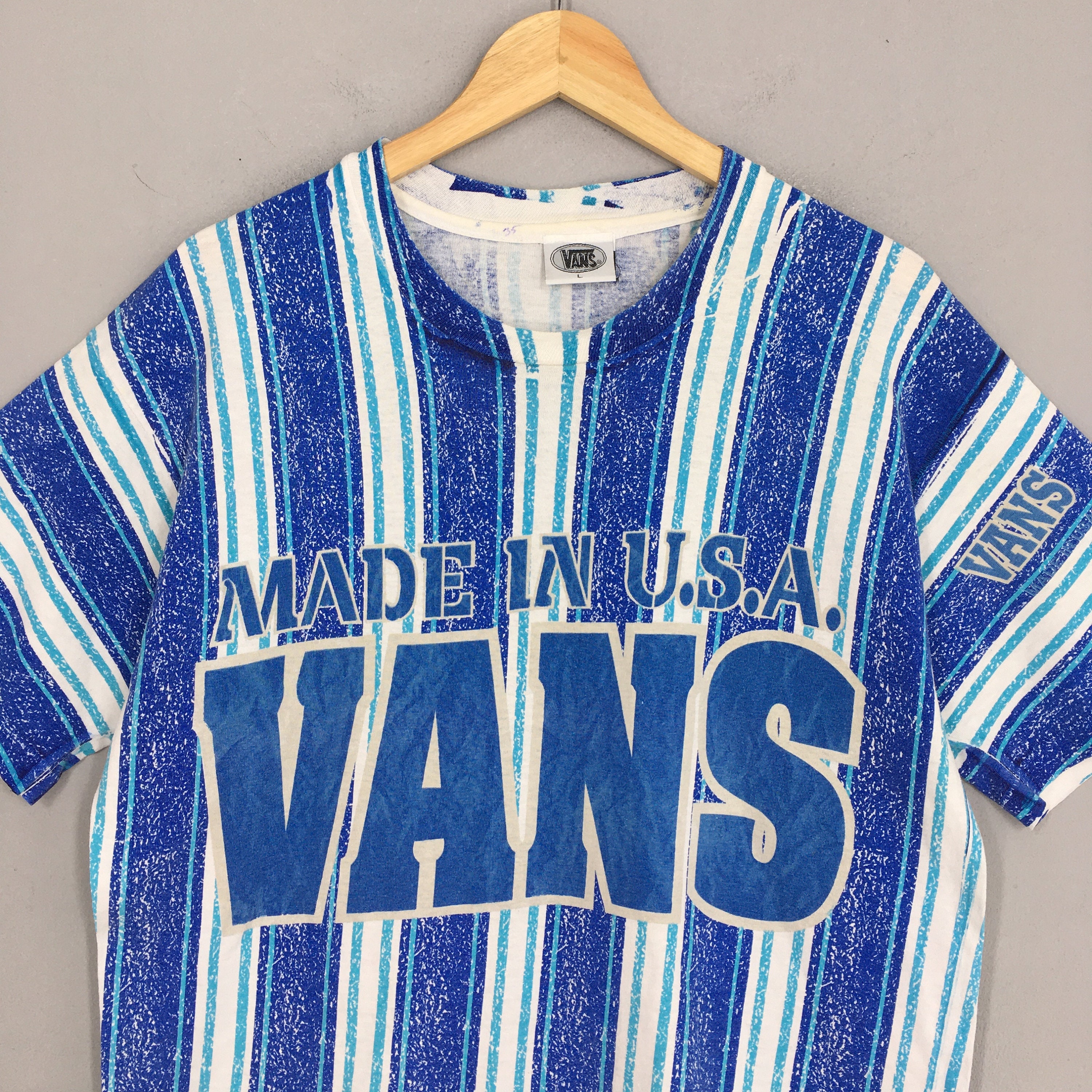 Vintage Vans Usa Blue Stripes T Shirt Medium 90's Vans Made