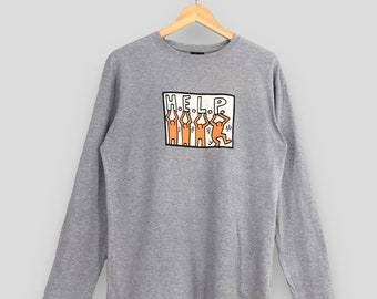 Vintage Keith Haring Help Pop Art Gray T shirt Medium 90&#39;s K.Haring Artwork Streetwear Lithograph Artwork Haring Tees Size M