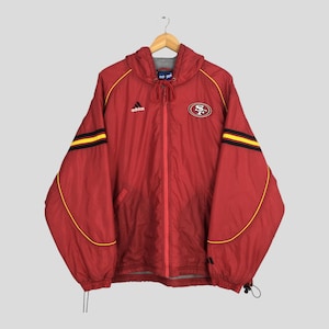 Vintage Adidas San Francisco 49ers NFL Hoodie Jacke Große 1990er Jahre 49ers Fußball Rugby Bowl Forty Niners Jacke 49ers Windbreaker Größe L
