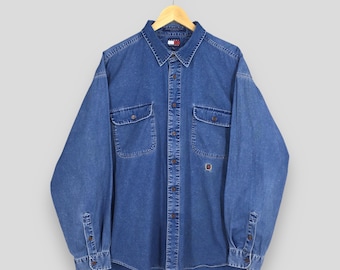 トップス 90s Polo Ralph Lauren BLAIRE BD Denim XL 1990s Vintage Ralph Lauren Blaire Blue Denim Work Shirt XL