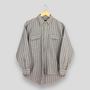 Vintage Mitsumine Multicolor Stripes Flannel Shirt Medium 90&#39;s Rockabilly Western Striped Oxfords Retro Flannel Button Down Shirt Size M