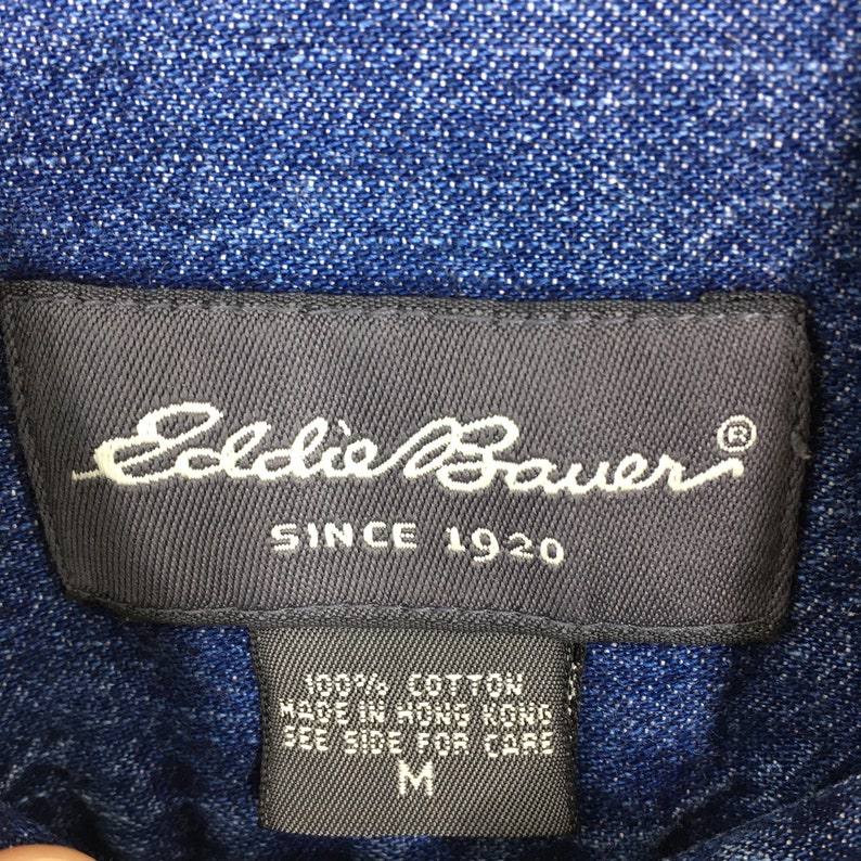 Vintage Eddie Bauer Denim Shirt Medium 1990's Eddie Bauer Blue Jeans Button Down Eddie Bauer Casual Western Oxfords Size M image 5