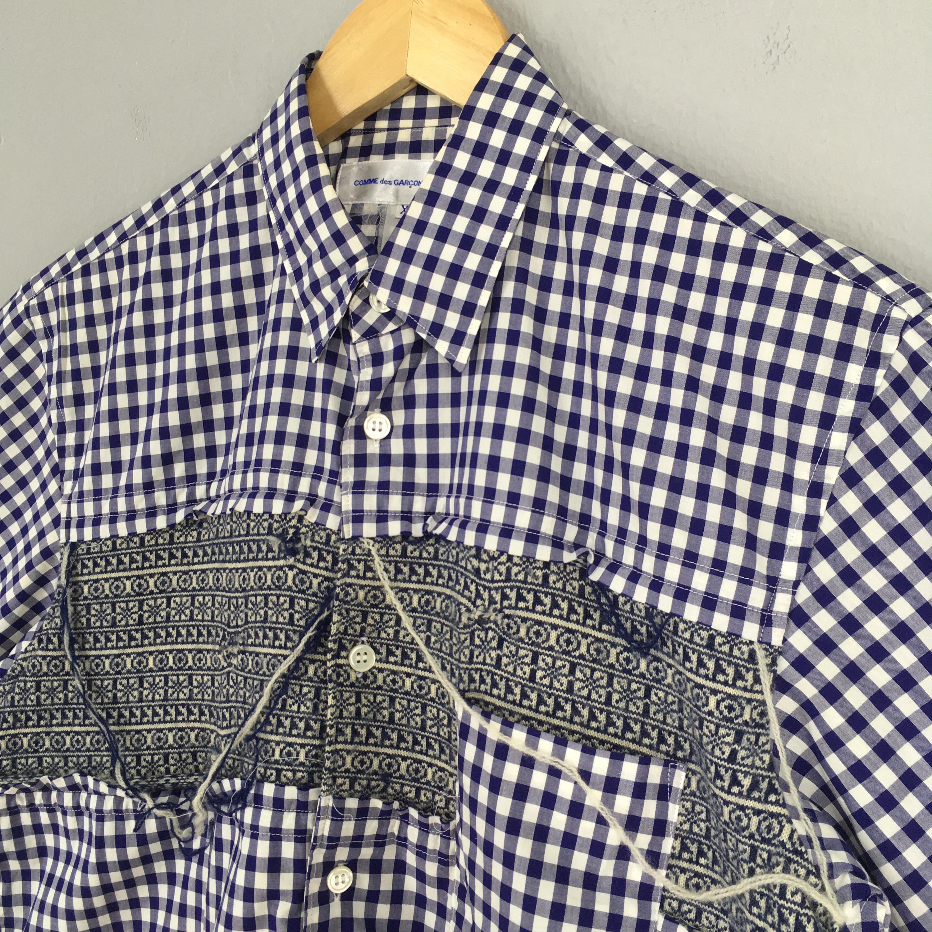Vintage 90s Comme Des Garcons Shirt Checkered Blue Shirt Xsmall