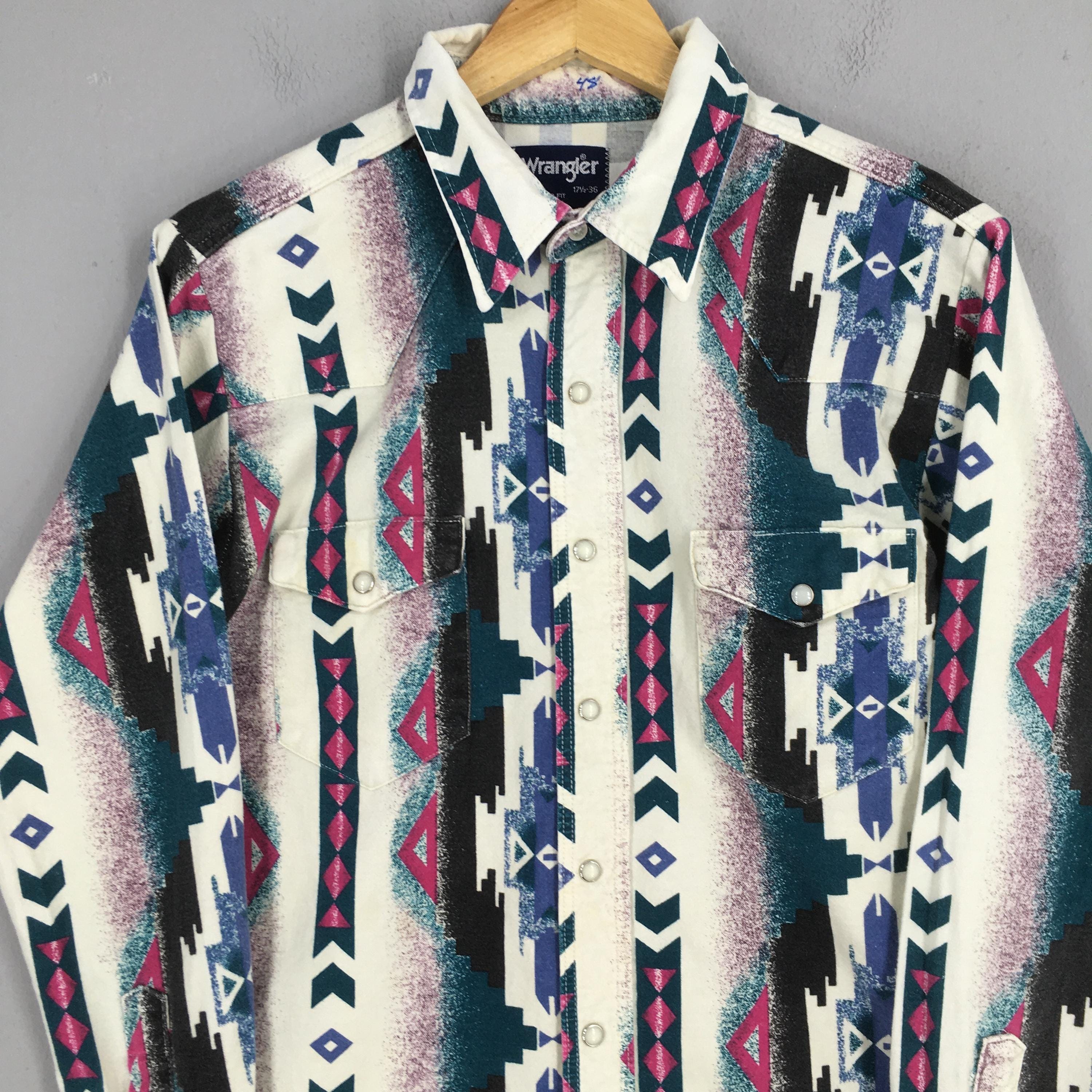 Vintage 80s Wrangler Aztec Navajo Brushpopper Shirt Small Wrangler