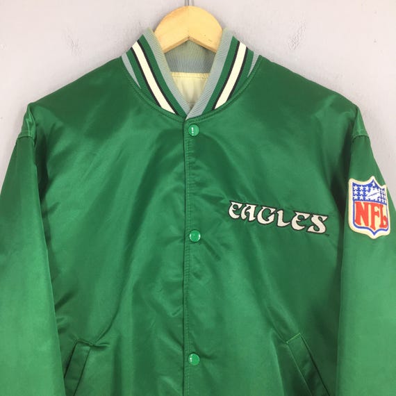Jaqueta vintage de cetim do Philadelphia Eagles NFL tamanho grande