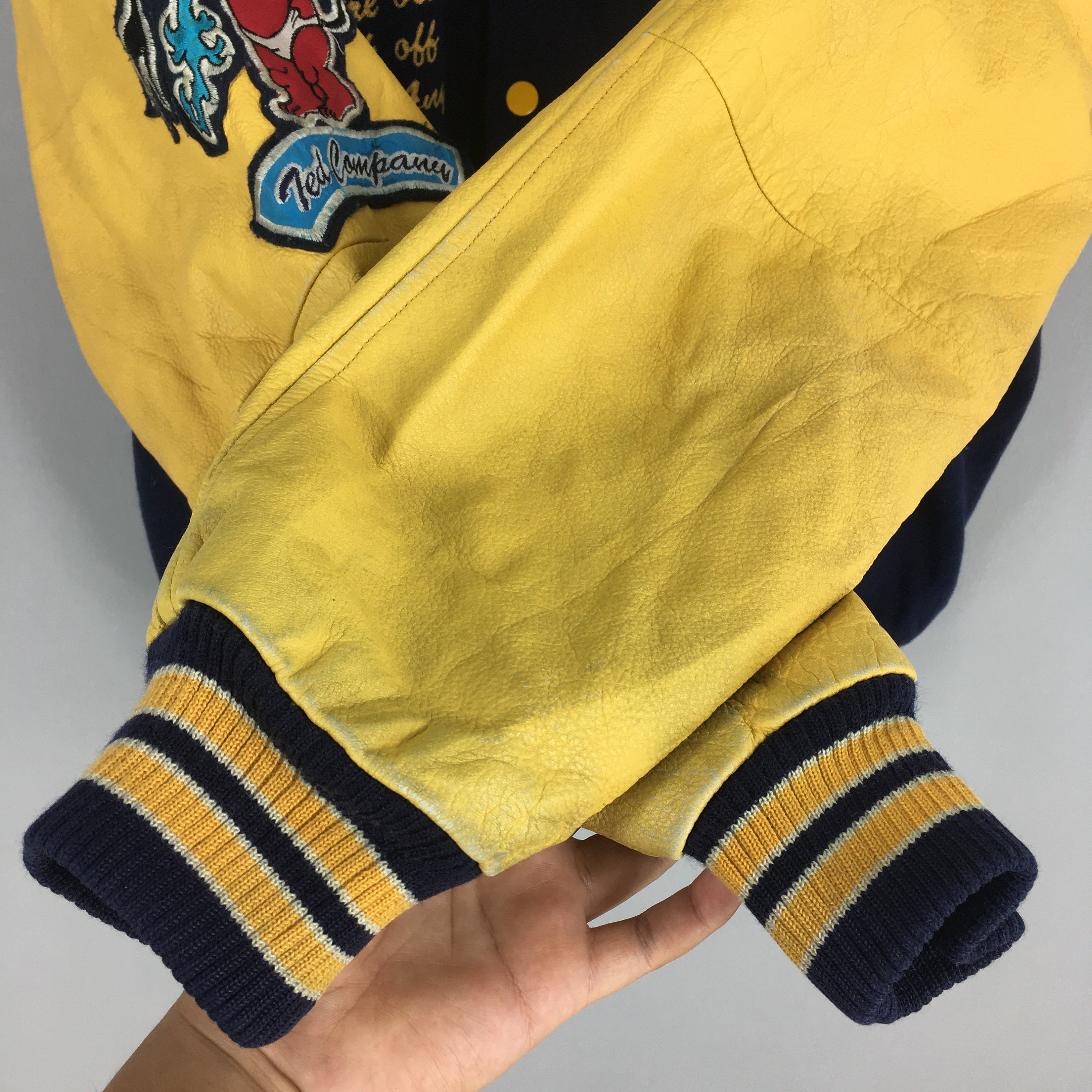 Vintage 90's Ted Company Leather Varsity Bomber Jacket Large