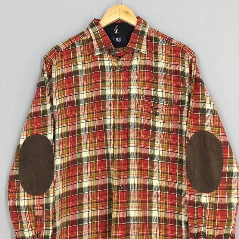 Polo Checked Flannel Shirt Large Vintage 90/'s Polo Plaid Checkered Tartan Multicolor Padded Buttondown Size L