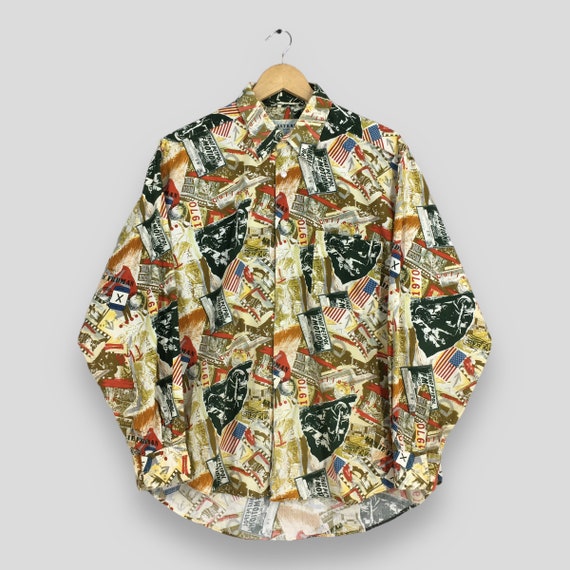 Vintage 1980s Abstract Pattern Multicolor Shirt Large Funky Pop Art Retro Artwork Psychedelic Party Disco Buttondown Oxfords Menswear Size L