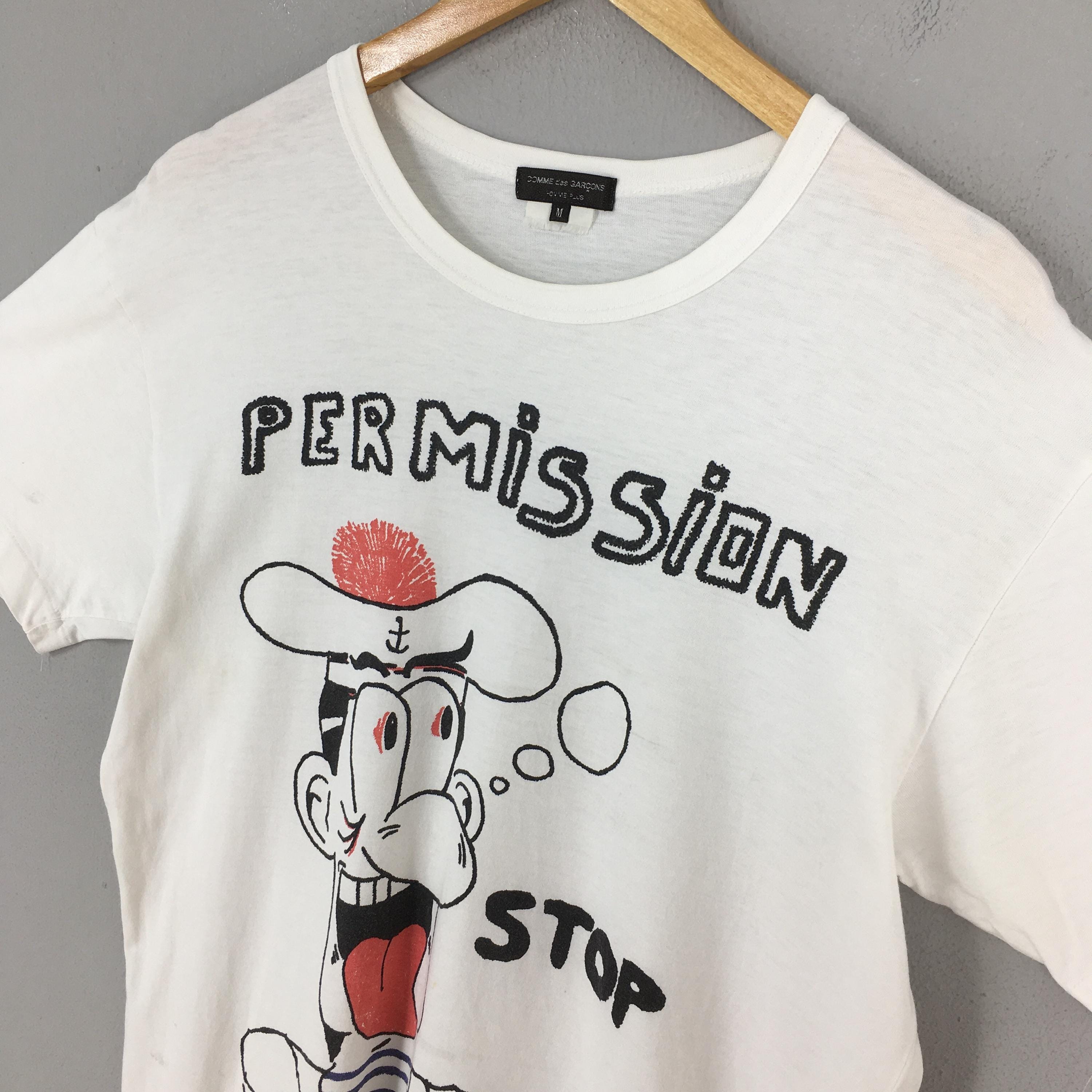 Vintage Comme Des Garcons Permission Stop White T Shirt Medium