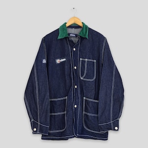 Vintage 1990s Coleman Georgia Chore Denim Workers Jeans Jacket Medium 80s Workwear Barn Field Jacket Union Made Indigo Blue Jacket Size M