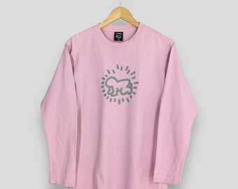 Camiseta rosa pop art de Keith Haring, tamaño mediano, vintage, años 90, obra de arte de K. Haring, ropa de calle, camisetas con grafiti de Andy Warhol, talla M