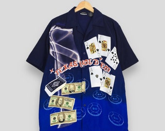 Camisa vintage de los 90, estilo King Casino, Texas Hold'em, talla M. Camiseta americana de Texas, estilo casino, póker, estilo urbano, con botones, estilo Las Vegas.