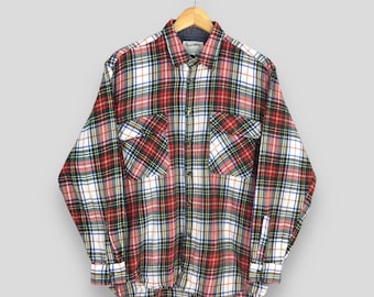 Vintage 1980s Tassfinder Checkered Plaid Flannel Shirt Large Tassfinder Checked Red Indie Boho Grunge Tartan Flannel Retro Shirt Size L