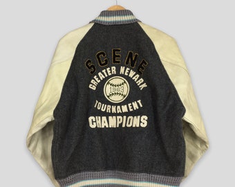 Vintage 1980s American Scene Baseball MLB Wool Varsity Jacket Large 70's Champion Baseball Team Embroidered Leather Stadium Jacket Size L